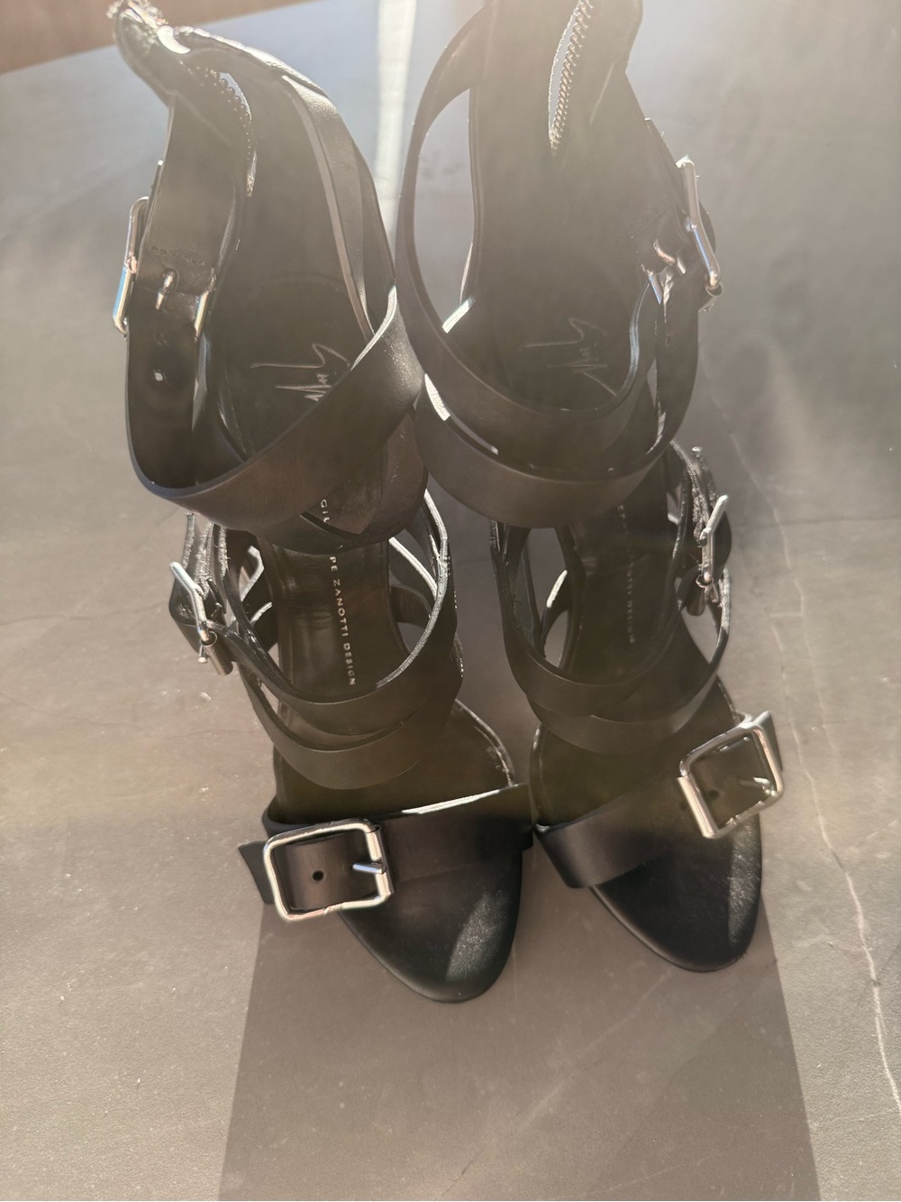 Giuseppe Zanotti Black Strappy Buckle Stiletto Heels